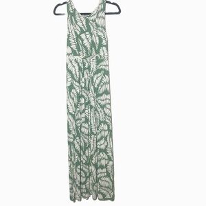 BODEN Womens 10 Green & White Fern Leaf Print Maxi Dress Jersey Knit